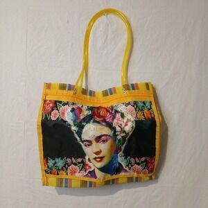Large Frida Kahlo Double Plastic Handle Tote Bag Beach Bag